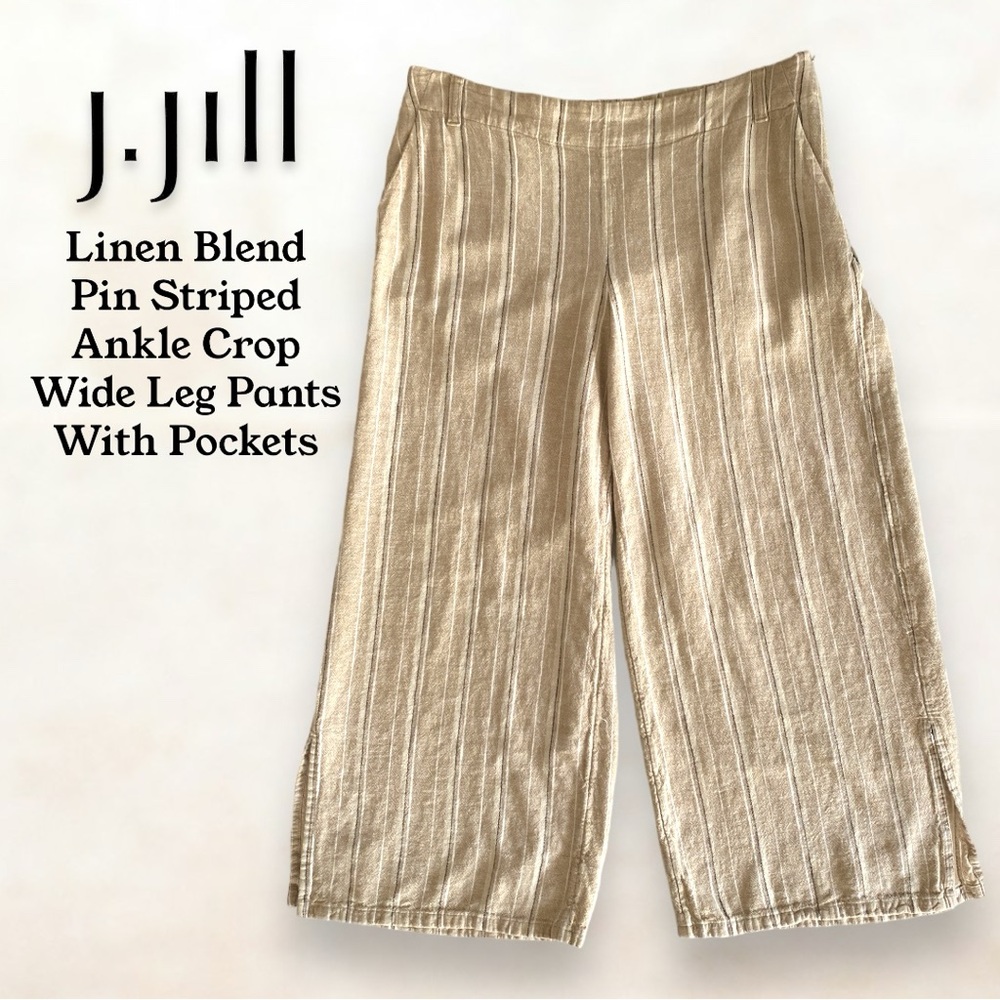 J.Jill Linen Blend Pin Stripped Ankle Cropped Wide Leg Pants With Side Pockets‎